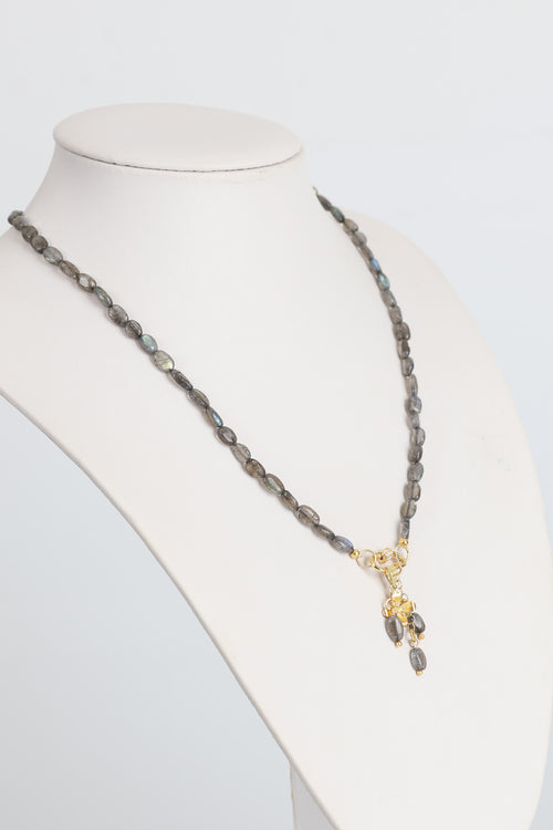 Labradorit Doğal Taş Gümüş Uçlu Tasarım Kolye