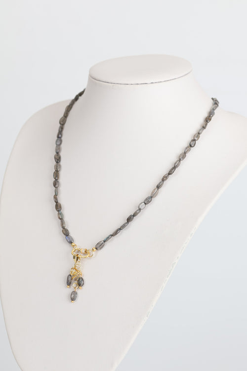 Labradorit Doğal Taş Gümüş Uçlu Tasarım Kolye