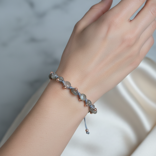 Labradorit Doğal Taş Makrome Bileklik