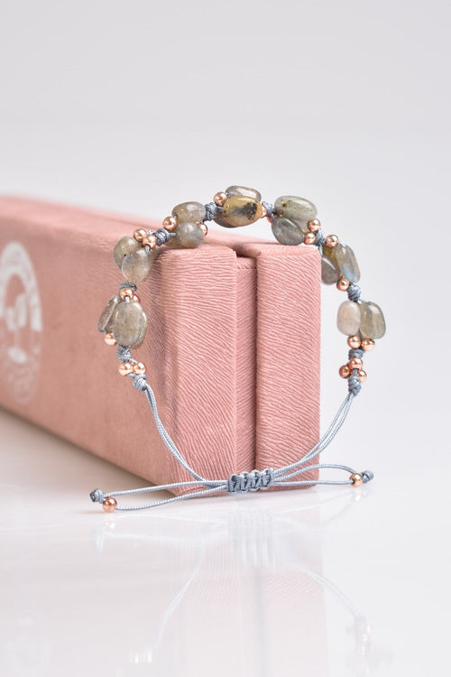 Labradorit Doğal Taş Üçlü Makrome Bileklik