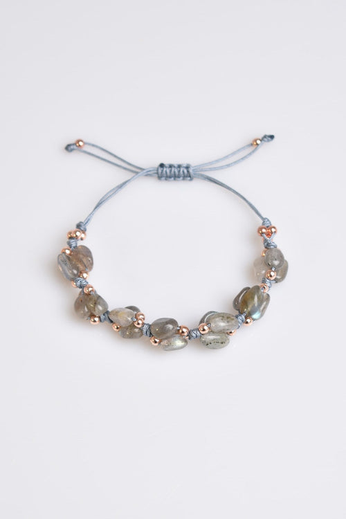 Labradorit Doğal Taş Üçlü Makrome Bileklik