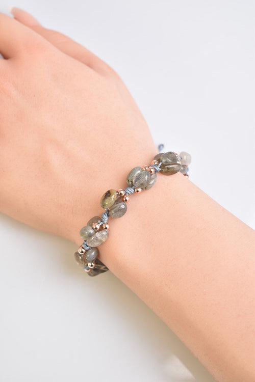 Labradorit Doğal Taş Üçlü Makrome Bileklik