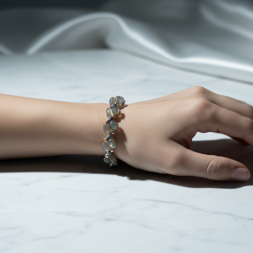 Labradorit Doğal Taş Üçlü Makrome Bileklik