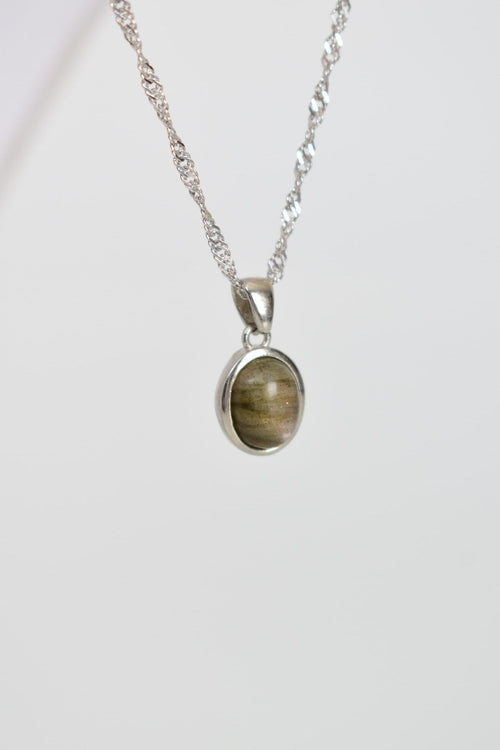 Labradorit Doğaltaş Gümüş Kolye