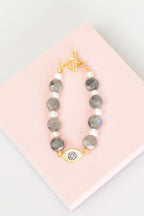 Labradorite - Pearl Natural Stone Silver Closure Bracelet