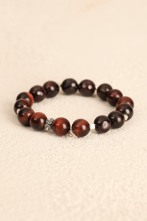 Lal Garnet & Kırmızı Kaplan Gözü (10 mm) Doğal Taş Gümüş Aparatlı Bileklik