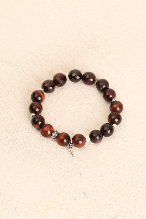 Lal Garnet & Kırmızı Kaplan Gözü (10 mm) Doğal Taş Gümüş Aparatlı Bileklik