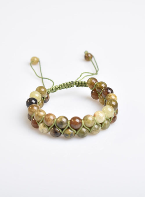 Sertifikalı Lal (Garnet) – Tsavorit Doğal Taş Bileklik – 8 mm Küre Kesim | Çift Sıra Makrome Tasarım | A+ Kalite