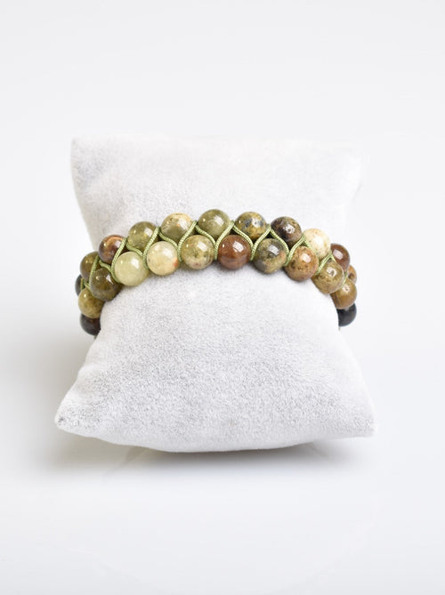 Sertifikalı Lal (Garnet) – Tsavorit Doğal Taş Bileklik – 8 mm Küre Kesim | Çift Sıra Makrome Tasarım | A+ Kalite