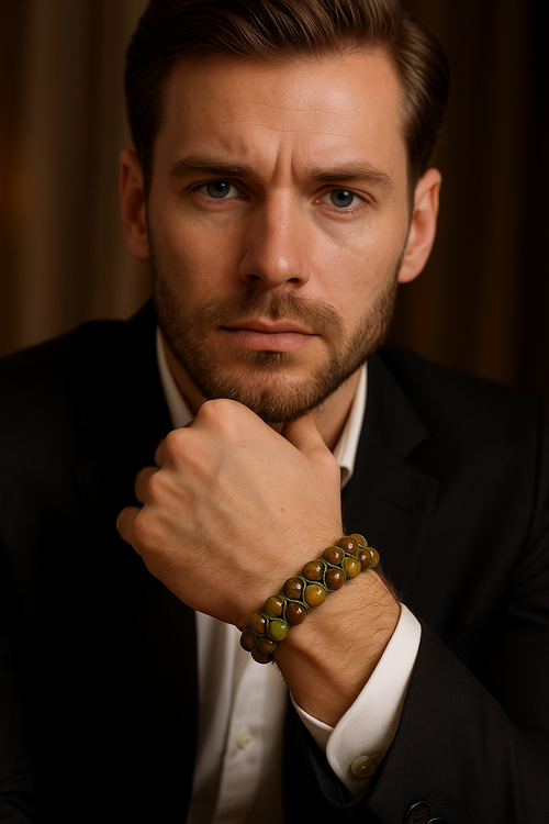 Sertifikalı Lal (Garnet) – Tsavorit Doğal Taş Bileklik – 8 mm Küre Kesim | Çift Sıra Makrome Tasarım | A+ Kalite