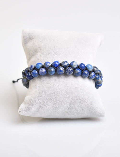 Lapis Lazuli 6mm Çift Sıra Makrome Doğal Taş Bileklik - Görsel 4 - Safnaturel