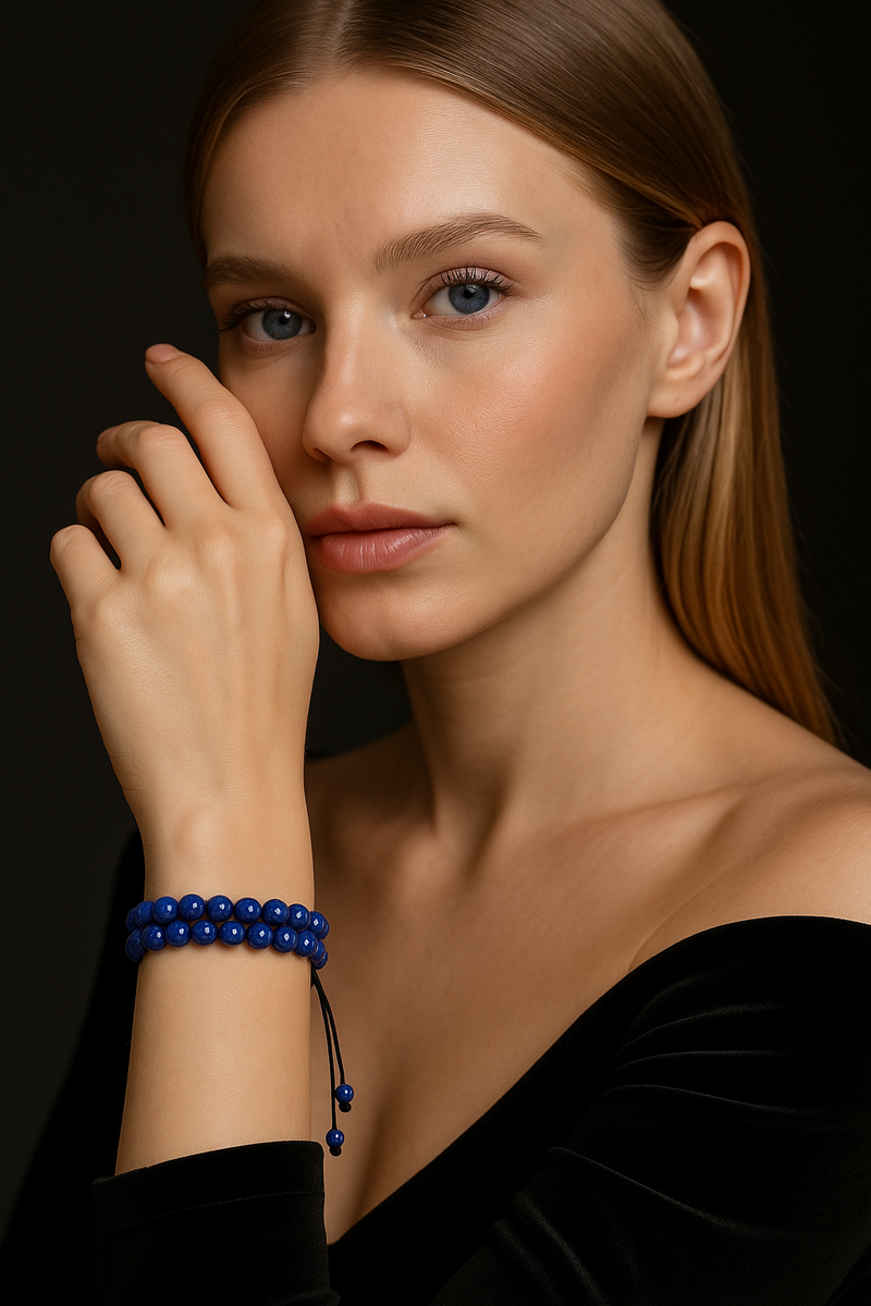 Lapis Lazuli 6mm Çift Sıra Makrome Doğal Taş Bileklik - Görsel 2 - Safnaturel