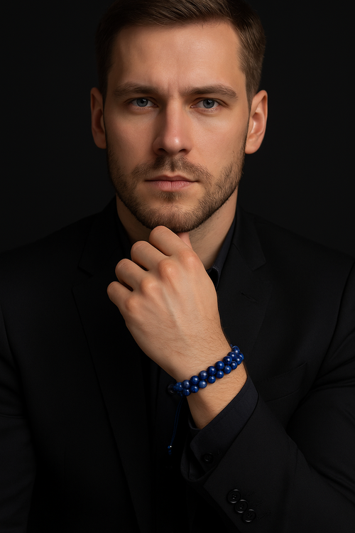 Lapis Lazuli 6mm Çift Sıra Makrome Doğal Taş Bileklik - Görsel 3 - Safnaturel