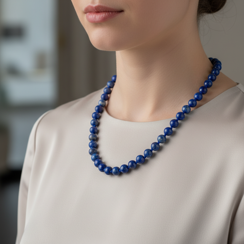 Lapis Lazuli 8 mm Düğümlü Doğal Taş Kolye - Görsel 3 - Safnaturel