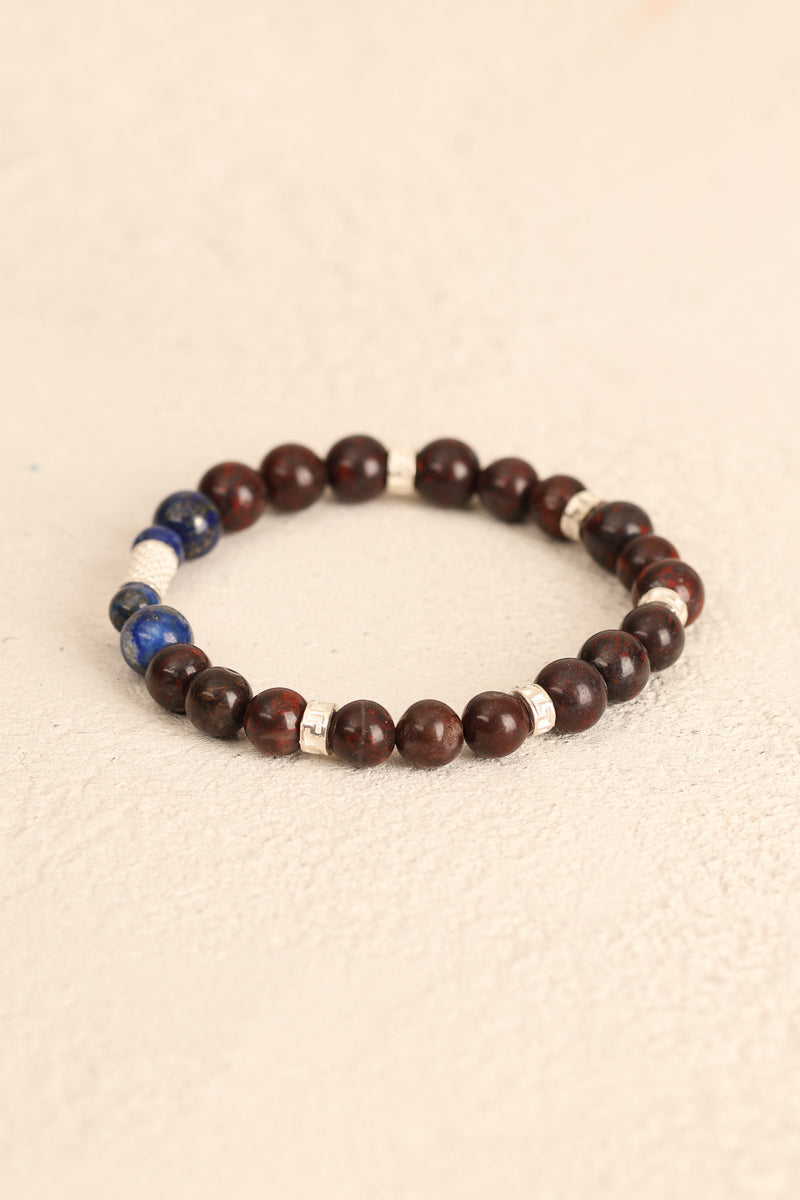 Lapis Lazuli & Dragon Jasper (8 mm) Doğal Taş Gümüş Aparatlı Bileklik - Görsel 5 - Safnaturel