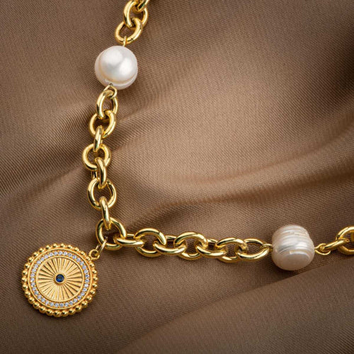 Lapis Lazuli Taşlı İnci Doğal Taş Gümüş Doc Zincir Tasarım Kolye