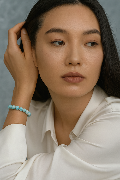 Larimar Doğal Taş Bileklik 8 mm Küre Kesim