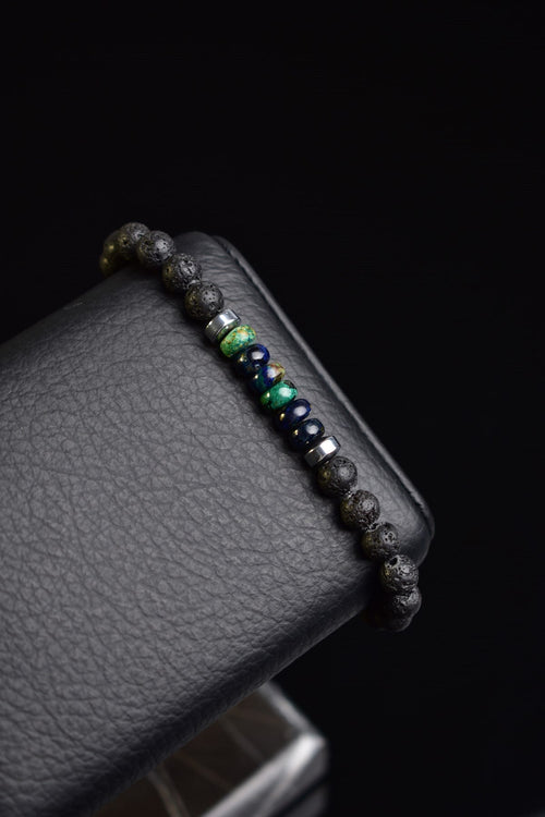 Lav - Azurit - Hematit Doğal Taş Erkek Bileklik