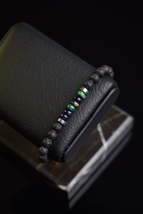 Lav - Azurit - Hematit Doğal Taş Erkek Bileklik