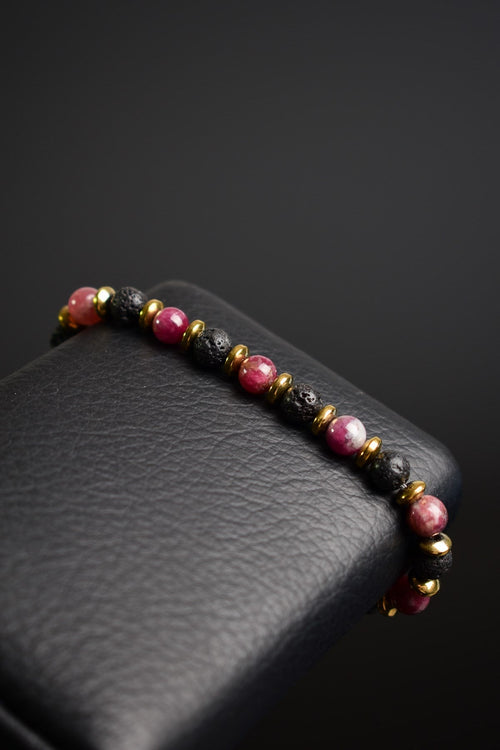 Lav - Turmalin - Hematit Doğal Taş Unisex Bileklik