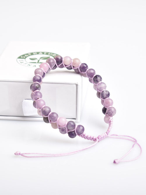 Lepidolit 6mm Çift Sıra Makrome Doğal Taş Bileklik