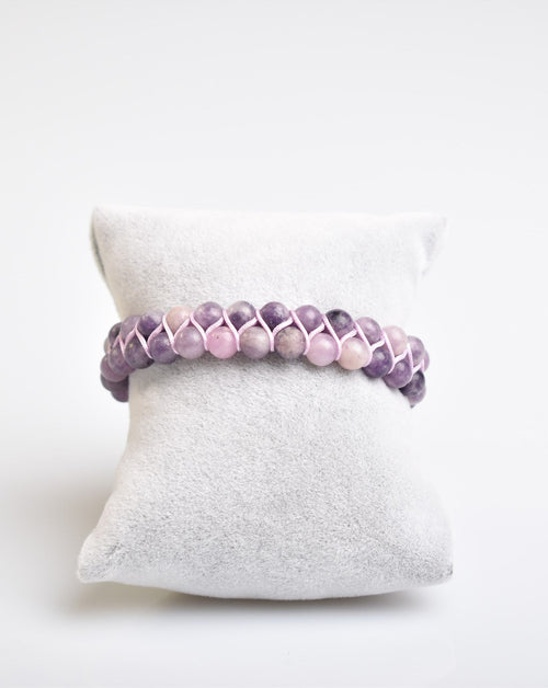 Lepidolit 6mm Çift Sıra Makrome Doğal Taş Bileklik
