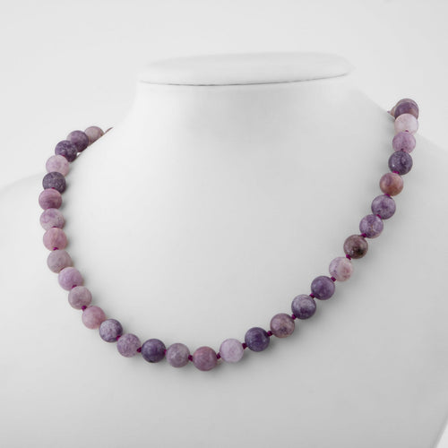 Lepidolit 8 mm Düğümlü Doğal Taş Kolye