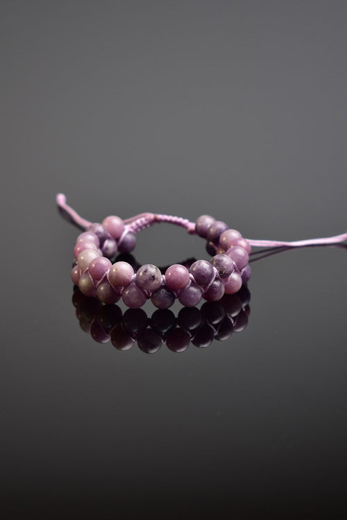 Lepidolite Natural Stone Double Row Macrame Bracelet 8 mm