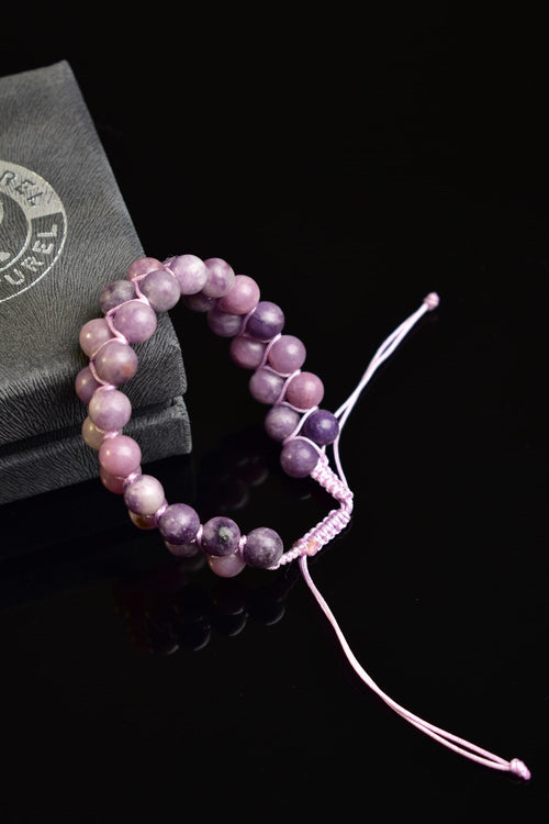 Lepidolite Natural Stone Double Row Macrame Bracelet 8 mm