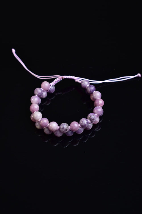 Lepidolite Natural Stone Double Row Macrame Bracelet 8 mm