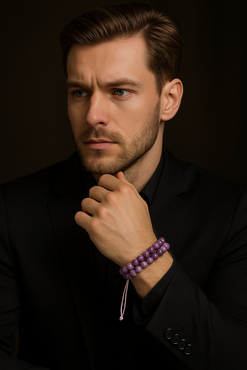 Lepidolit Doğal Taş Çift Sıra Makrome Bileklik 8 mm