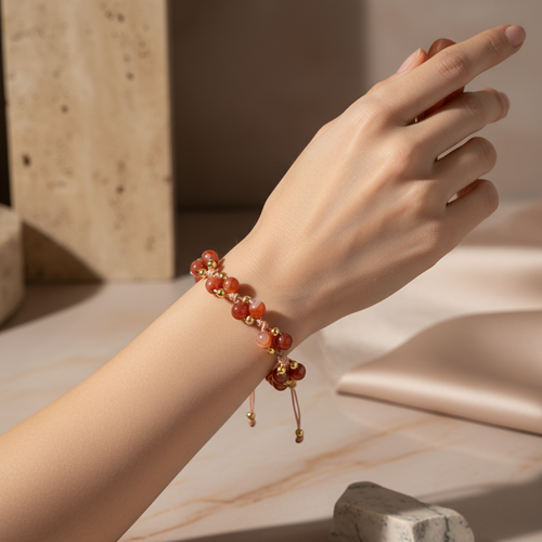 Madagaskar Akik Üçlü Makrome Özel Tasarım Bileklik