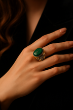 Malakit Doğal Taş 925 Ayar Gümüş Ayarlanabilir Yüzük