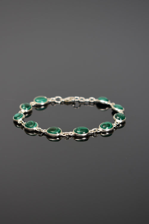 Malakit Doğal Taş 925 Ayar Gümüş Bileklik