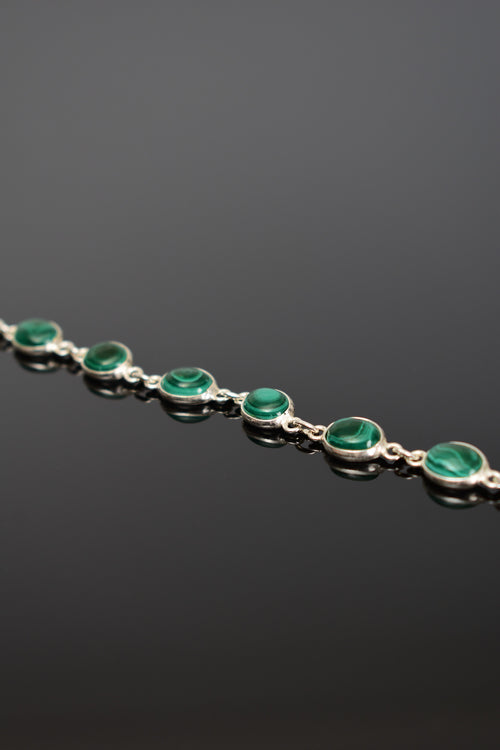 Malakit Doğal Taş 925 Ayar Gümüş Bileklik