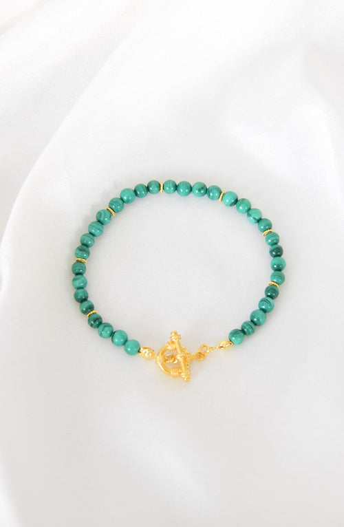 Malakit Doğal Taş 925 Ayar Gümüş Kapama Bileklik - Ayışığı Koleksiyonu