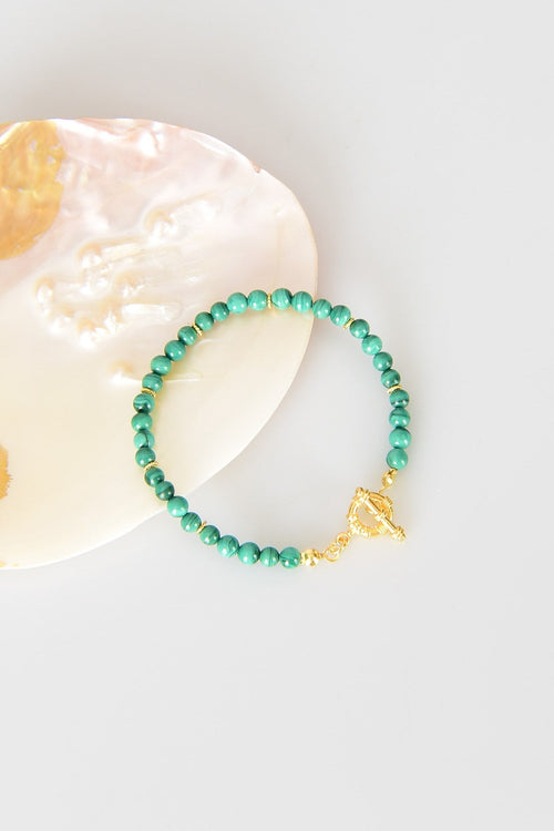 Malakit Doğal Taş 925 Ayar Gümüş Kapama Bileklik - Ayışığı Koleksiyonu