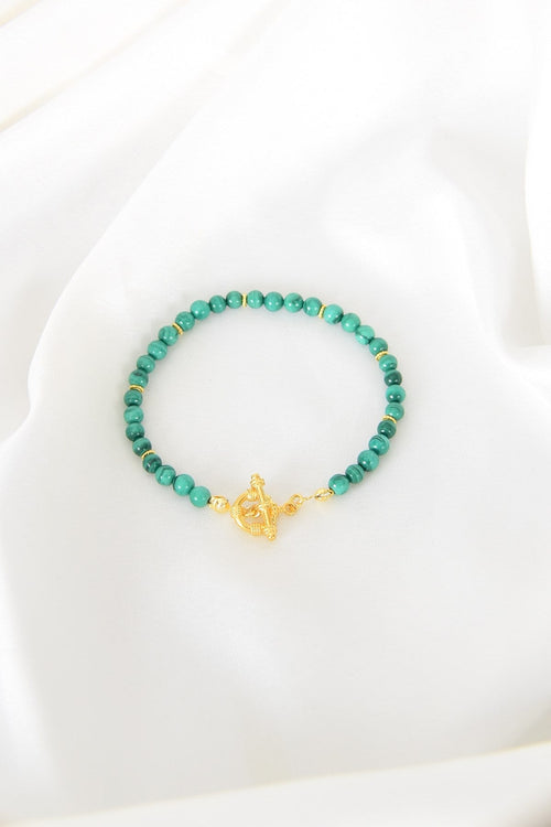 Malakit Doğal Taş 925 Ayar Gümüş Kapama Bileklik - Ayışığı Koleksiyonu