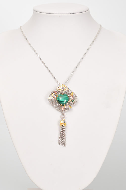 Malakit Doğal Taş 925 Ayar Gümüş Kolye