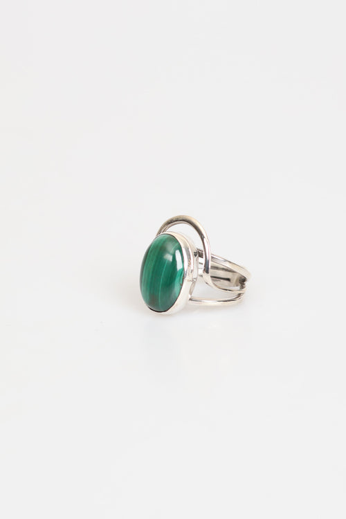 Malakit Doğal Taş 925 Ayar Gümüş Yüzük