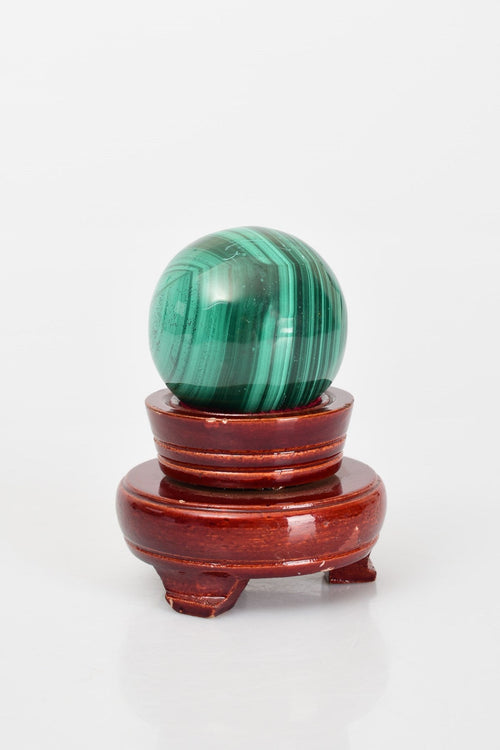 Malachite Natural Stone Globe with Wooden Stand