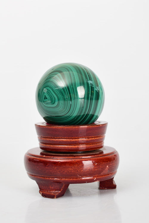 Malachite Natural Stone Globe with Wooden Stand
