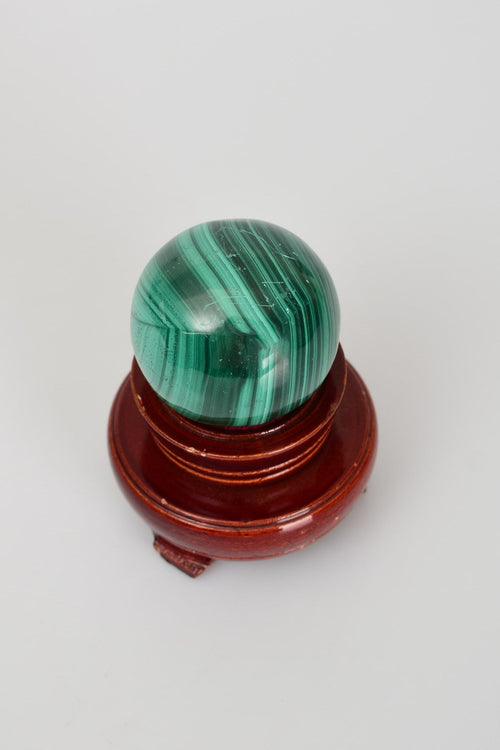 Malachite Natural Stone Globe with Wooden Stand