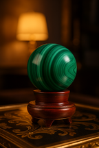 Malachite Natural Stone Globe with Wooden Stand