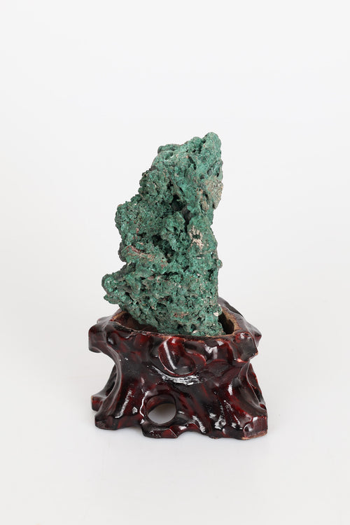 Malakit Doğal Taş Ahşap Standlı Parça