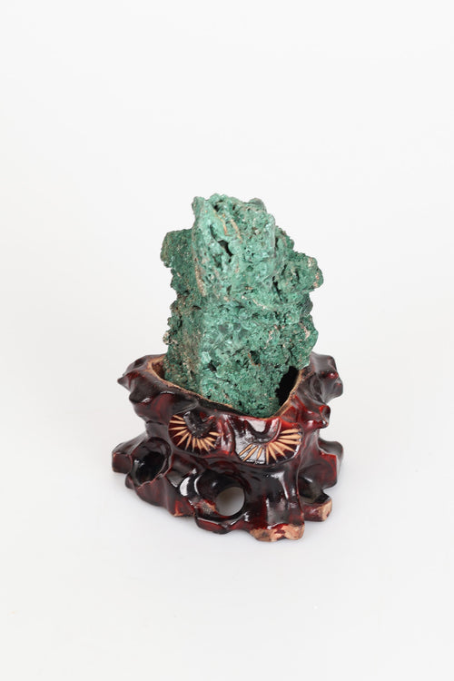 Malakit Doğal Taş Ahşap Standlı Parça