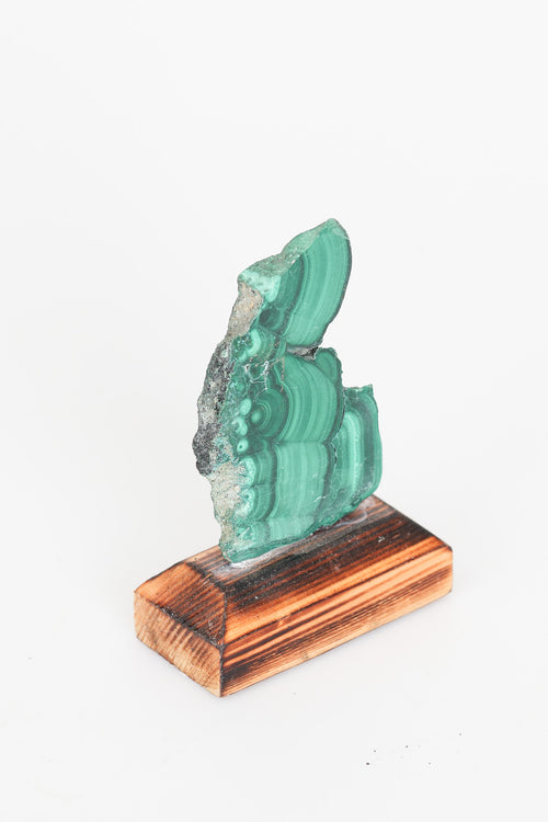 Malakit Doğal Taş Ahşap Standlı Parça