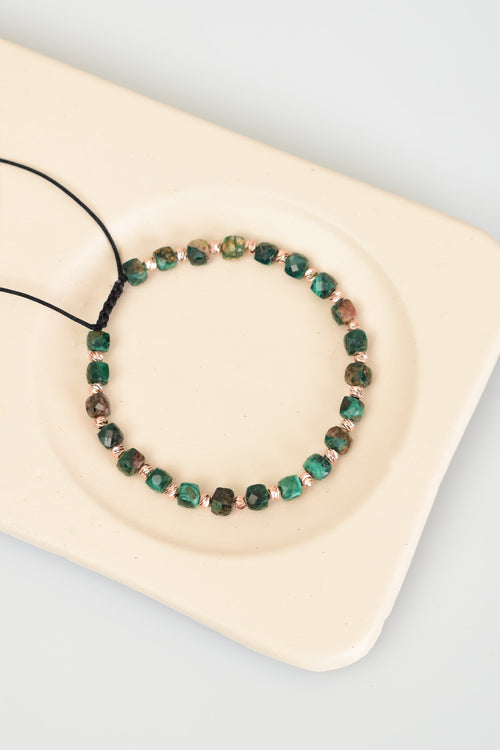 Malakit Doğal Taş Makrome Örme Bileklik Küp Kesim