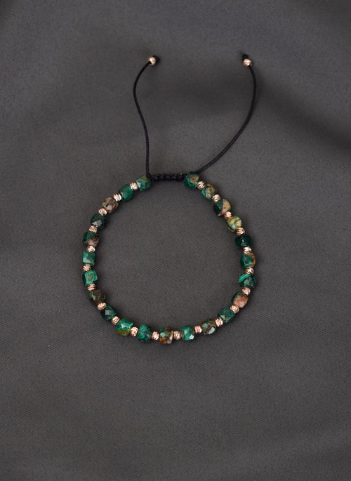 Malakit Doğal Taş Makrome Örme Bileklik Küp Kesim