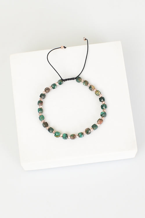 Malakit Doğal Taş Makrome Örme Bileklik Küp Kesim